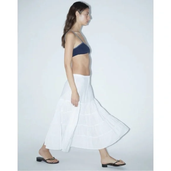 NWT Paloma Wool Long Etoile - White Cotton Blend Gathered Midi Maxi Skirt sz 38 - Picture 15 of 16